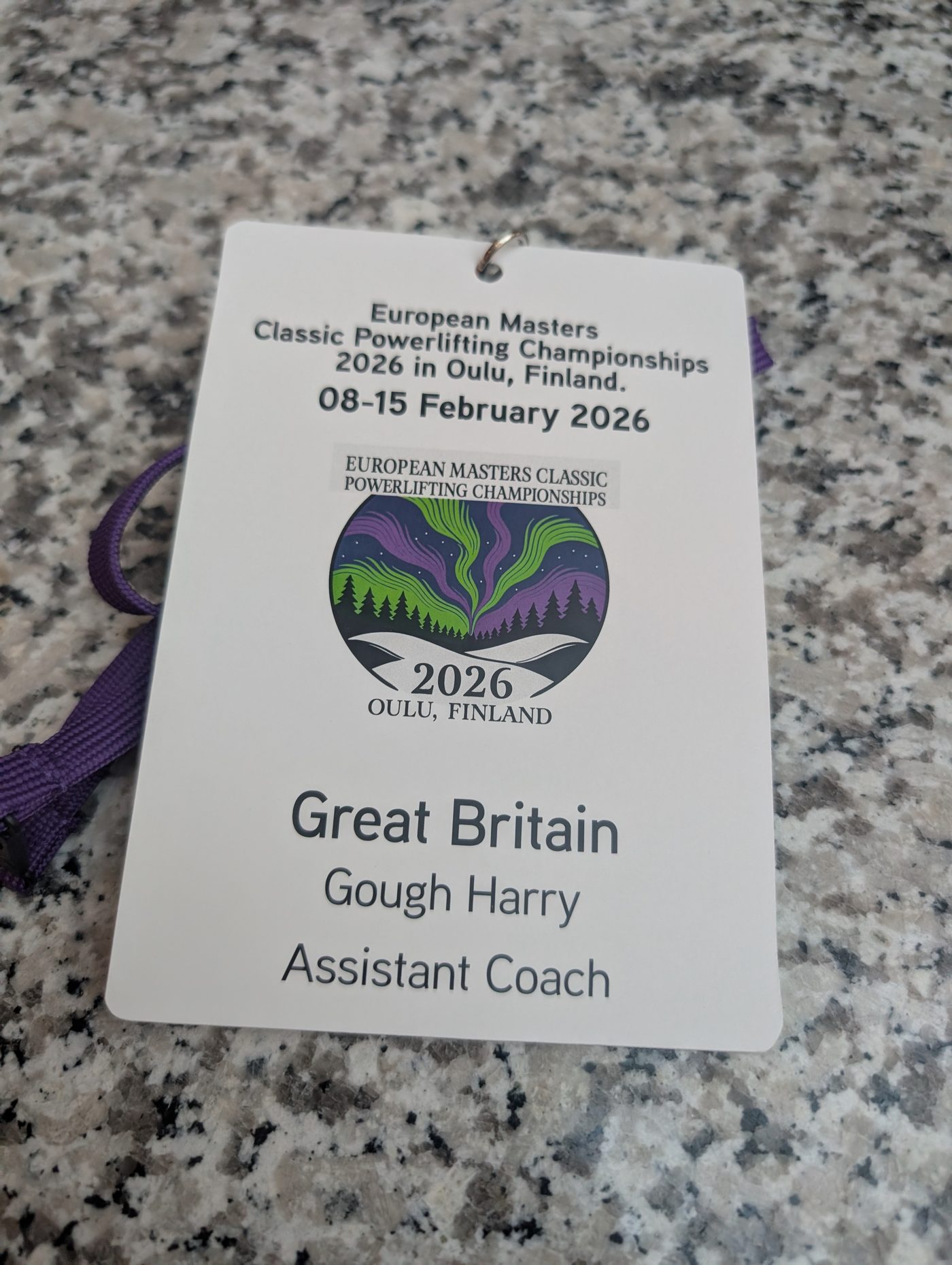 Great Britain assistant coach accreditation from the European Masters Classic Powerlifting Championships 2026 in Oulu, Finland